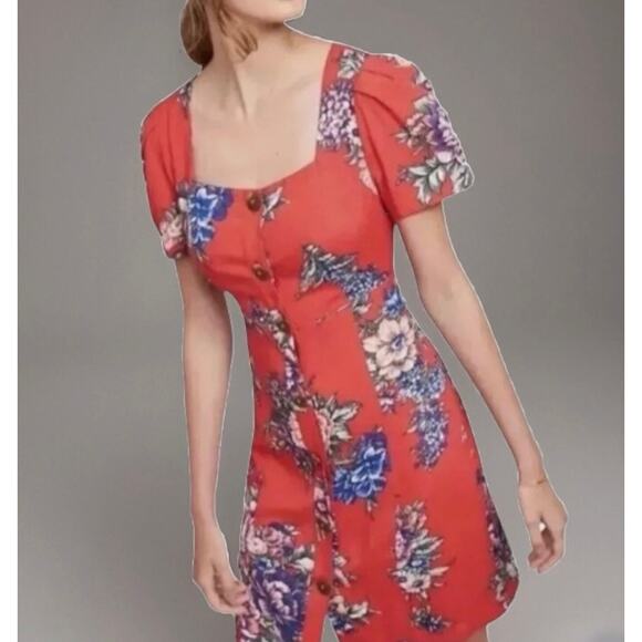 Maeve Anthropologie Caldwell Floral Button Front Dress Womens Size 2P Petite - Picture 1 of 10